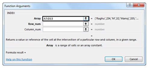INDEX function in excel-Step 4