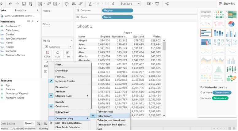 measure table calculation