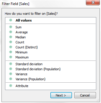 Types of filters in Tableau-1.5