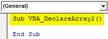 VBA Declare Array Example 2-1