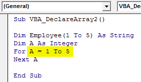 VBA Declare Array Example 2-4