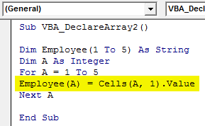VBA Declare Array Example 2-4