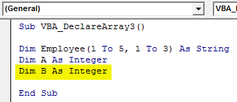 VBA Declare Array Example 3-2