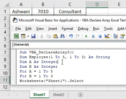 VBA Declare Array Output