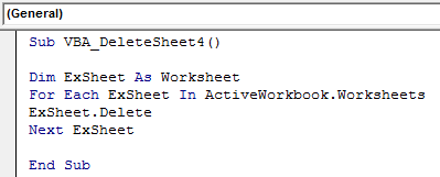 VBA Delete Sheet Example 4-1