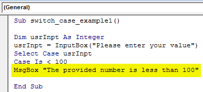 VBA Switch Case Example 1-5