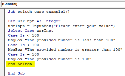 Use End Select Example 1-8