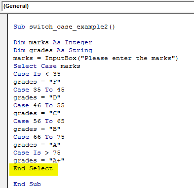 Use End Select Example 2-11