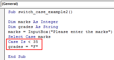 VBA Switch Case Example 2-5