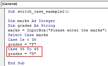 VBA Switch Case Example 2-6