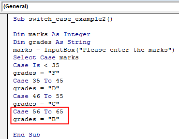 VBA Switch Case Example 2-8