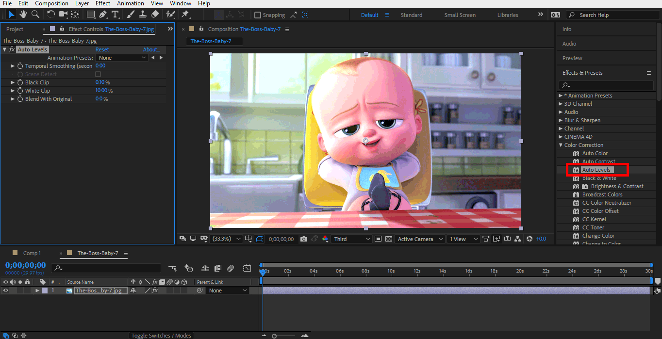 auto level (color correction after effects)