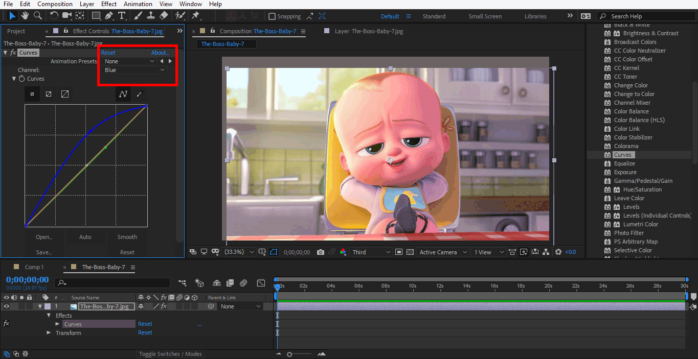 selecting blue color
