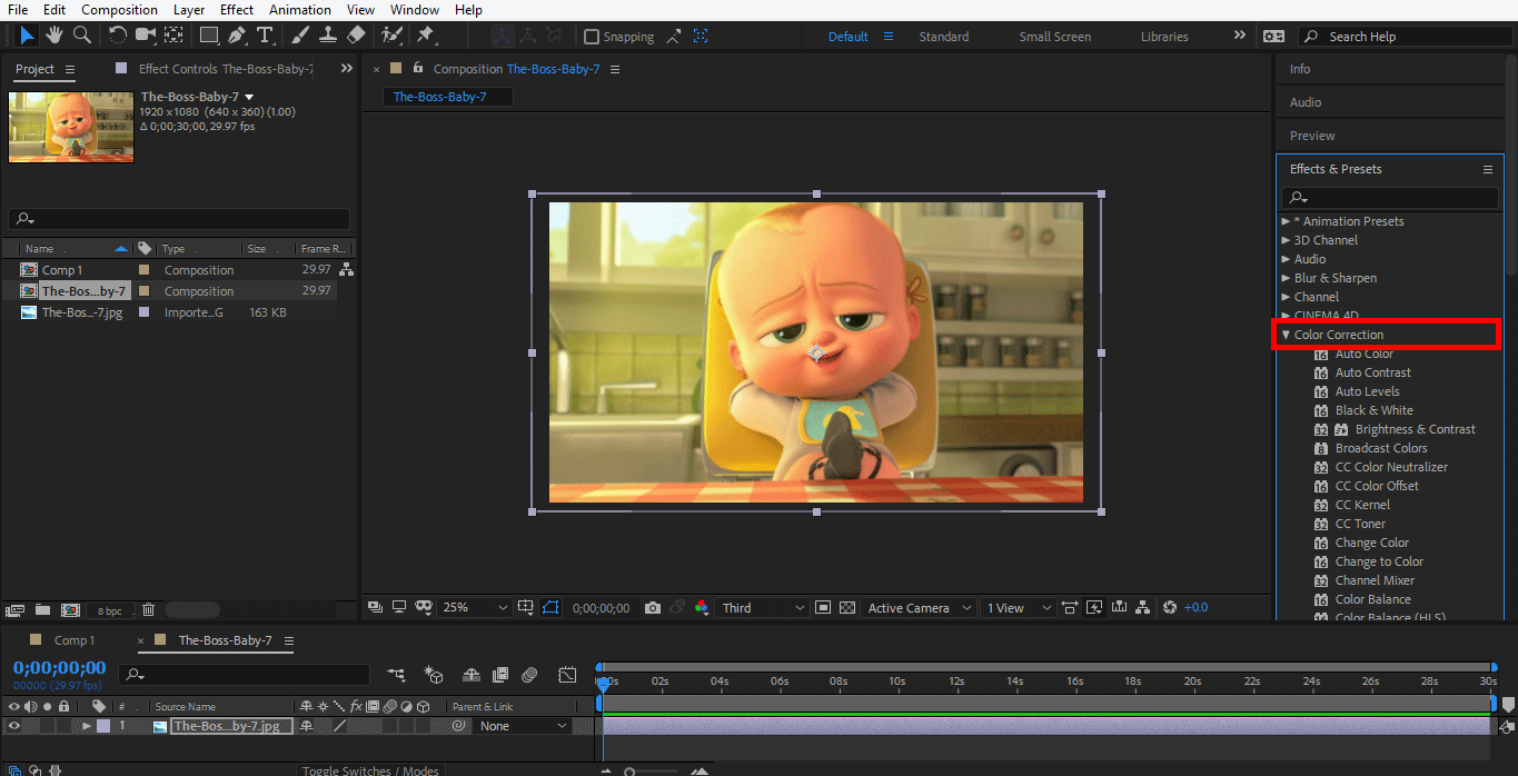 color correction tab