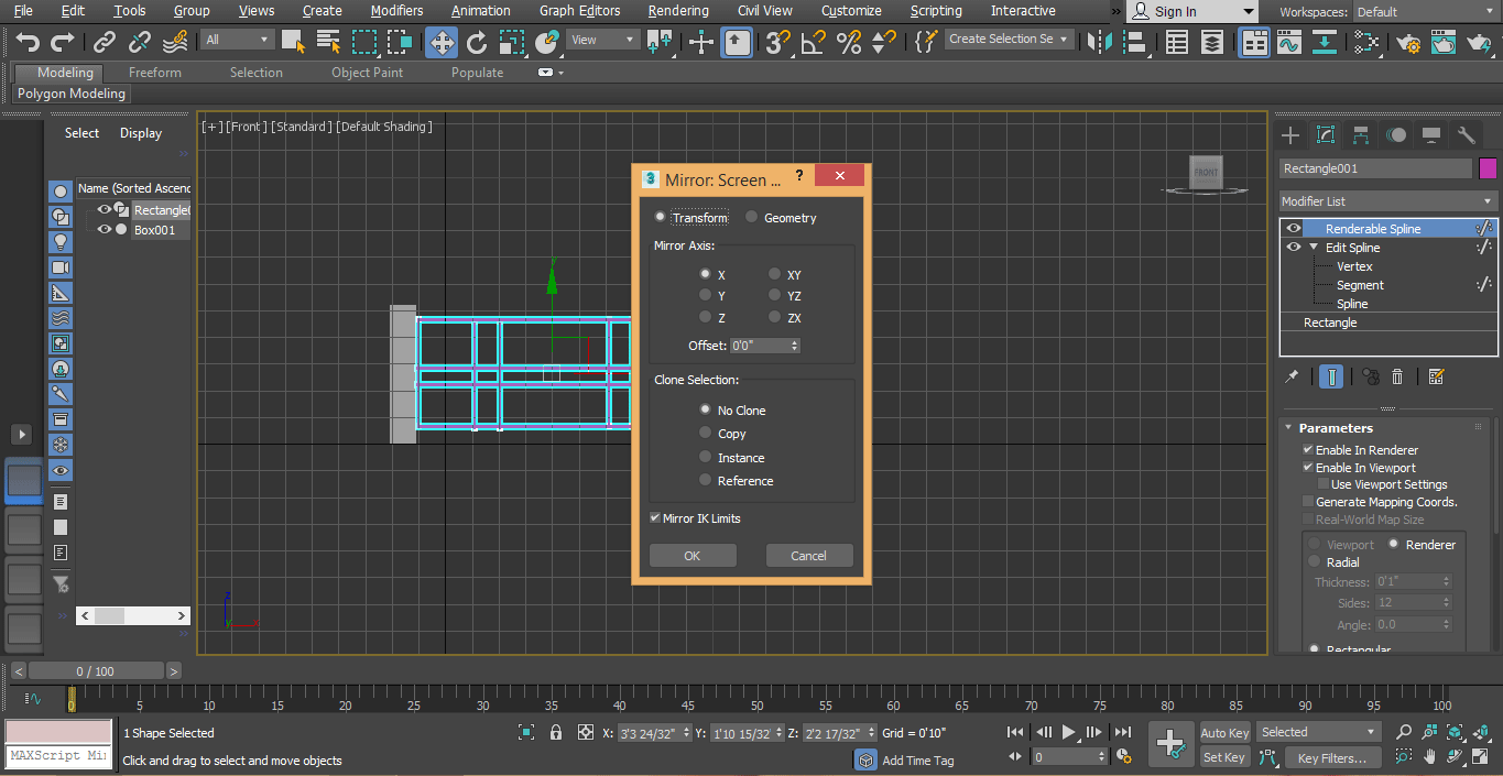 mirror dailog box (Animation in 3ds Max)