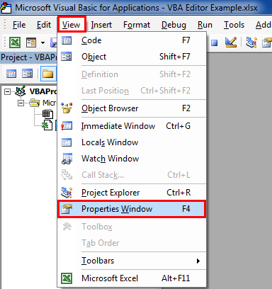 VBA Editor properties window 1