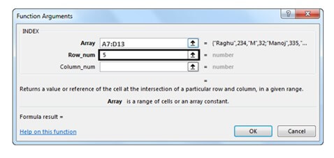 INDEX function in excel-step 5