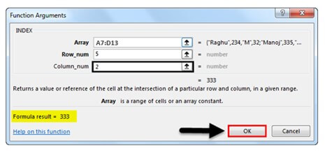 INDEX function in excel-step 6