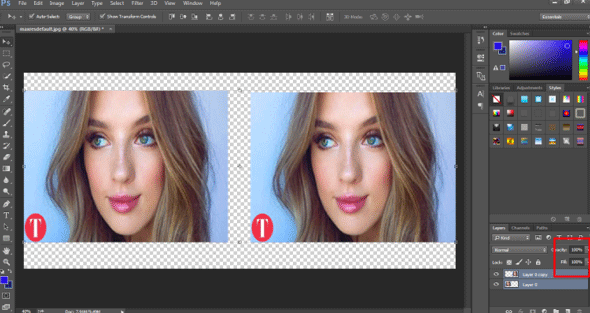 transforming both layers (smart work in photoshop)