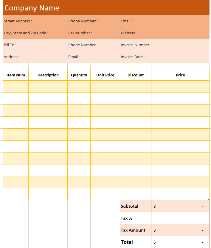 Blank Invoice Excel Template Example 2-8