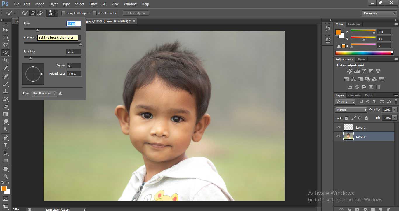 set the brush diameter