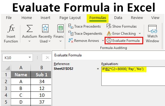 Evaluate formula in excel