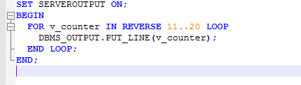 reverse order using FOR loop