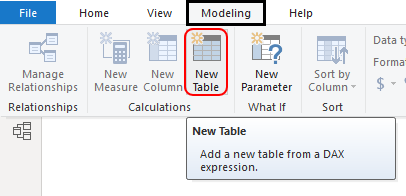 New Table option Example 1-1