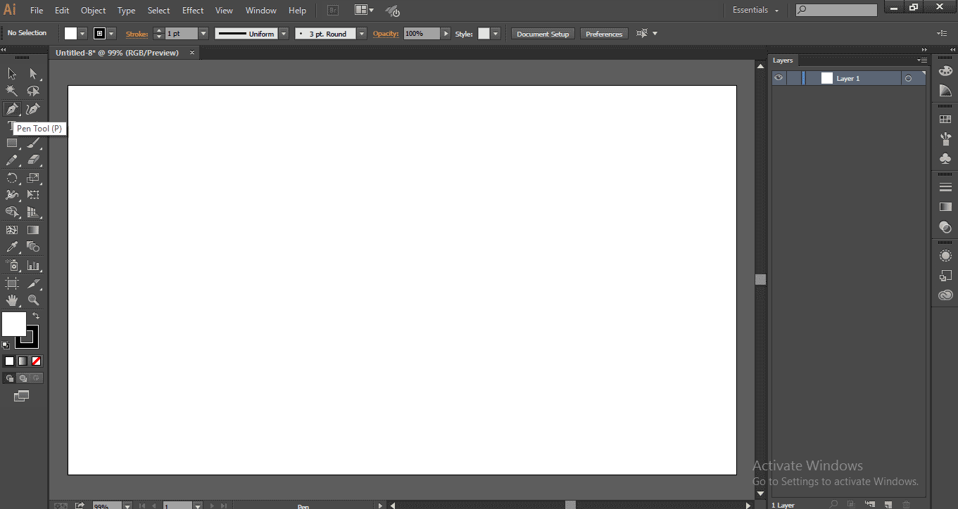 Selecting Pen Tool - Smooth Tool in Illustrator