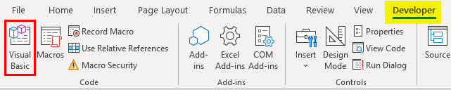 Visual Basic-Developer Tab