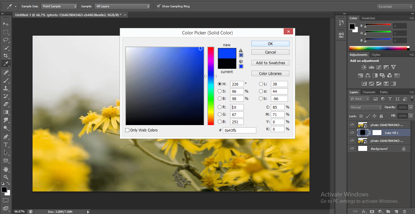 choose blue color (How to Delete Background in Photoshop?)
