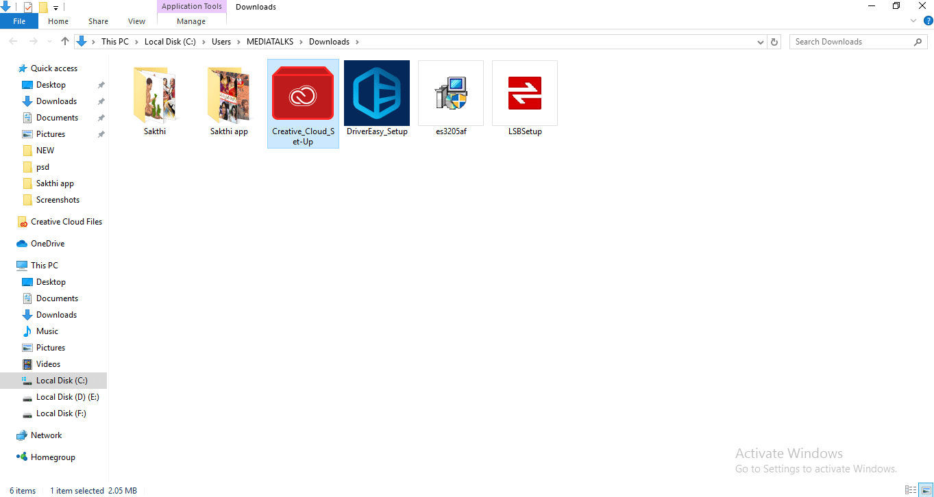 download folder (Install Adobe Creative Cloud)