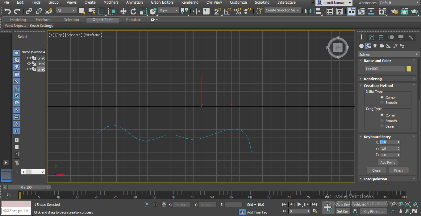 keyboard entry (Spline in 3ds Max)