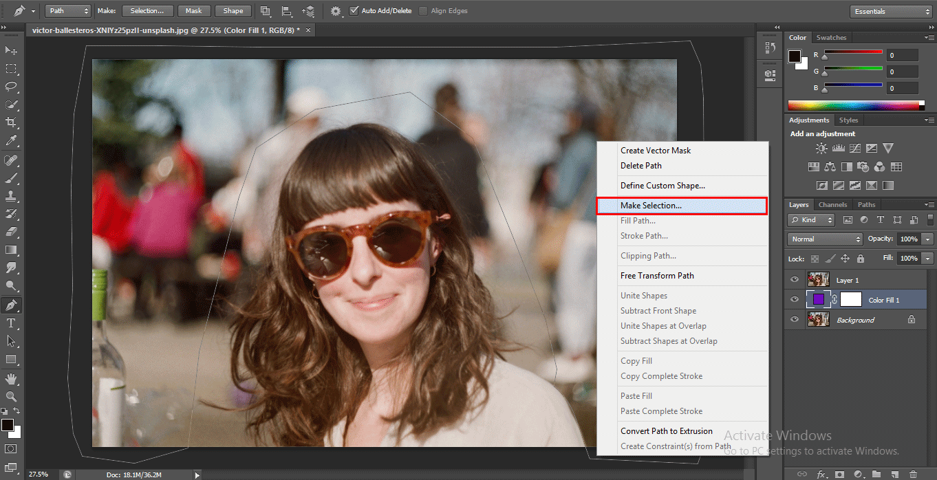 mark selection (How to Delete Background in Photoshop?)