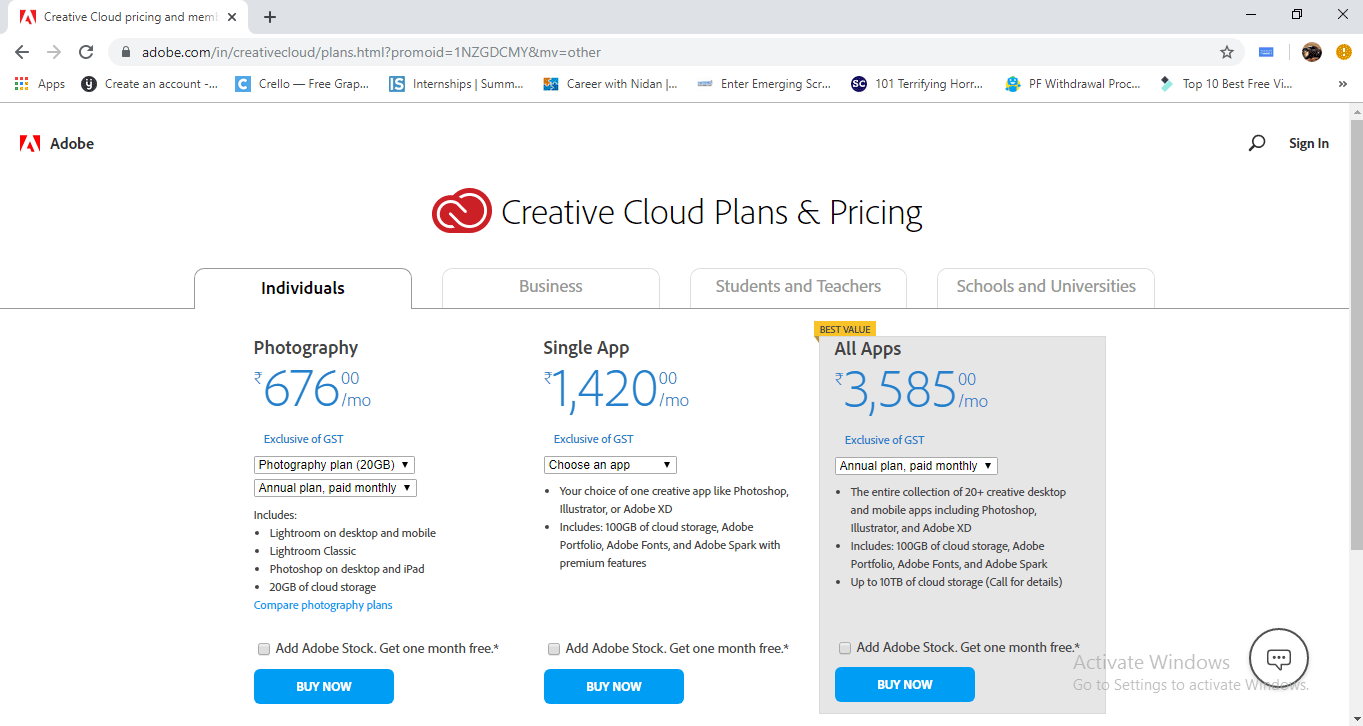 price detail (Install Adobe Creative Cloud)