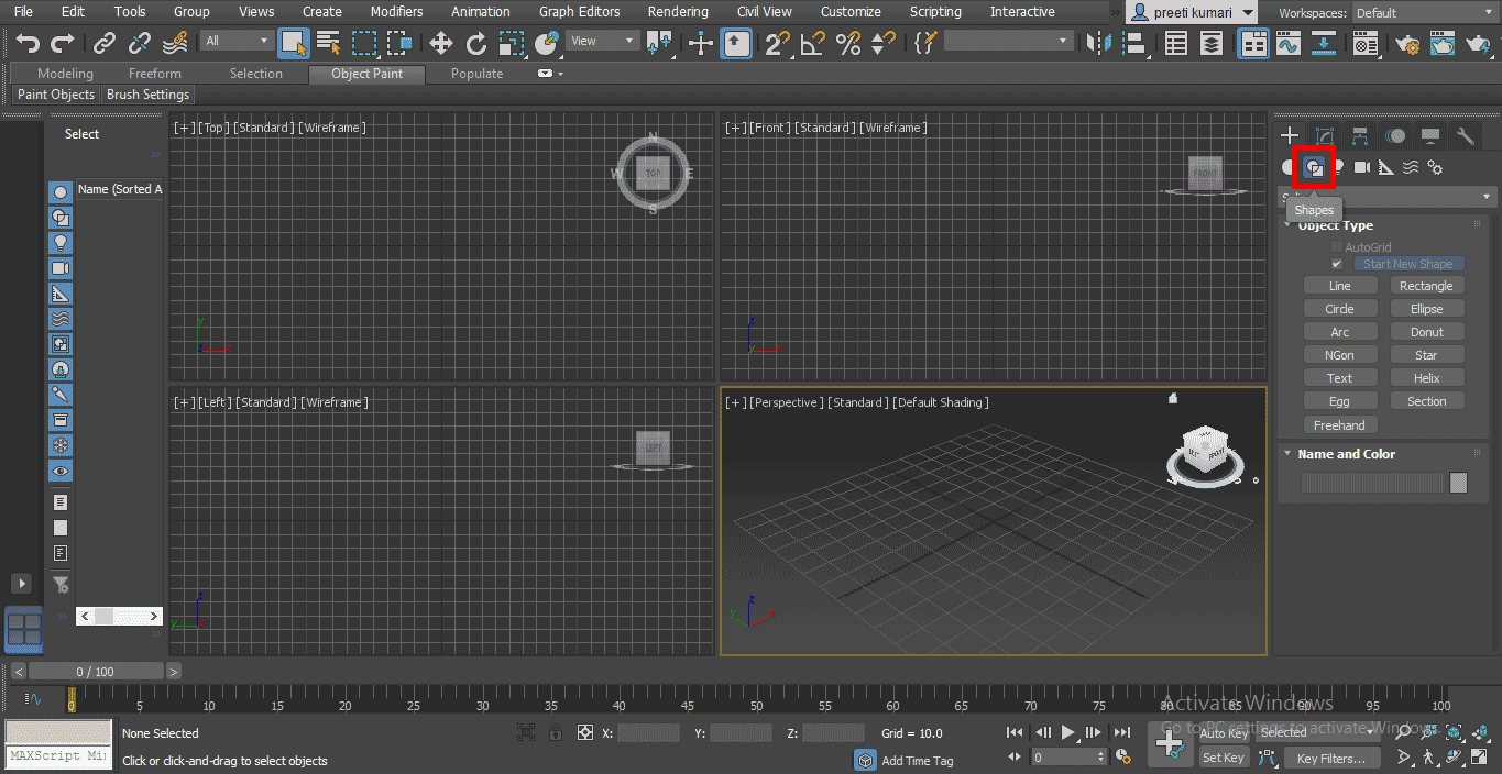 shape option (Spline in 3ds Max)