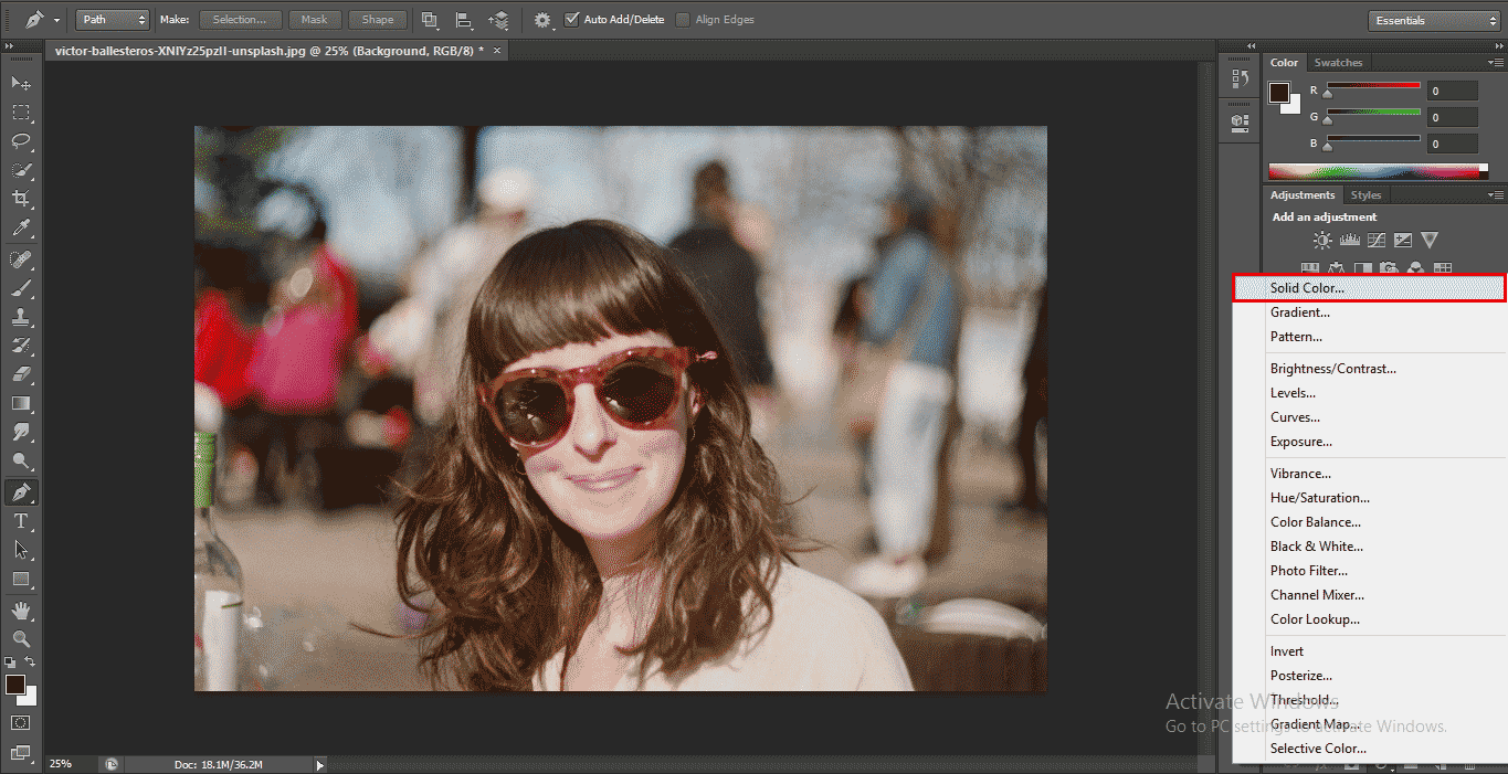 soliod layer option (How to Delete Background in Photoshop?)