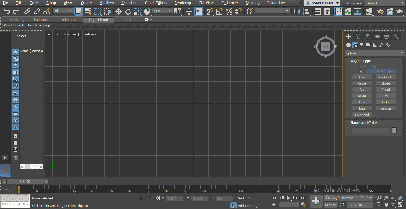 top viewport (Spline in 3ds Max)