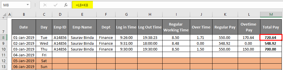 total pay -time sheet