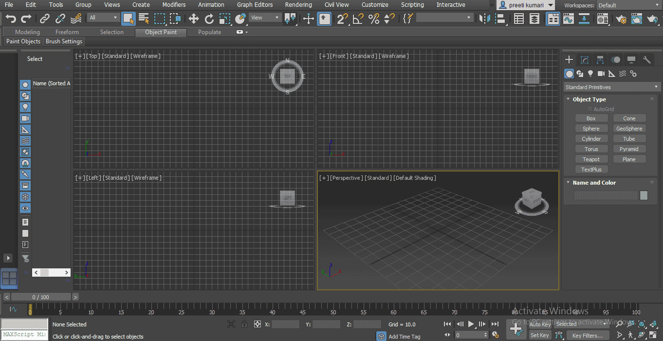 working area 3ds (Spline in 3ds Max)