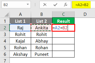 Compare two lists in excel 1-2