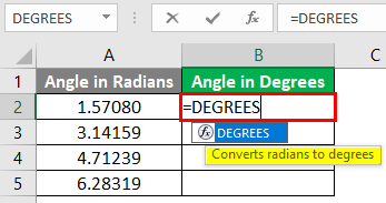 Excel DEGREES Function 1-2