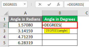 Excel DEGREES Function 1-3