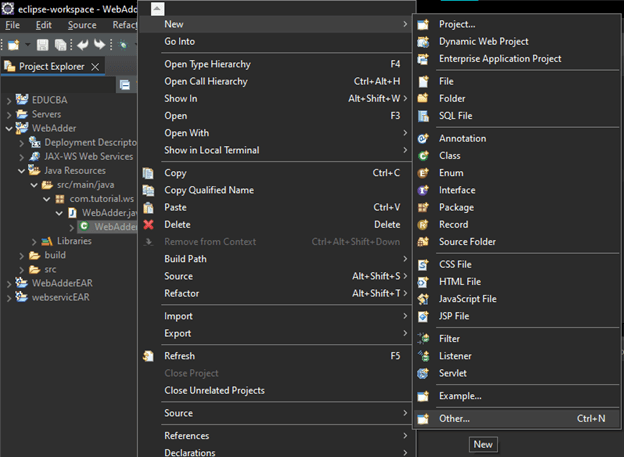 Right-click on WebAdder class