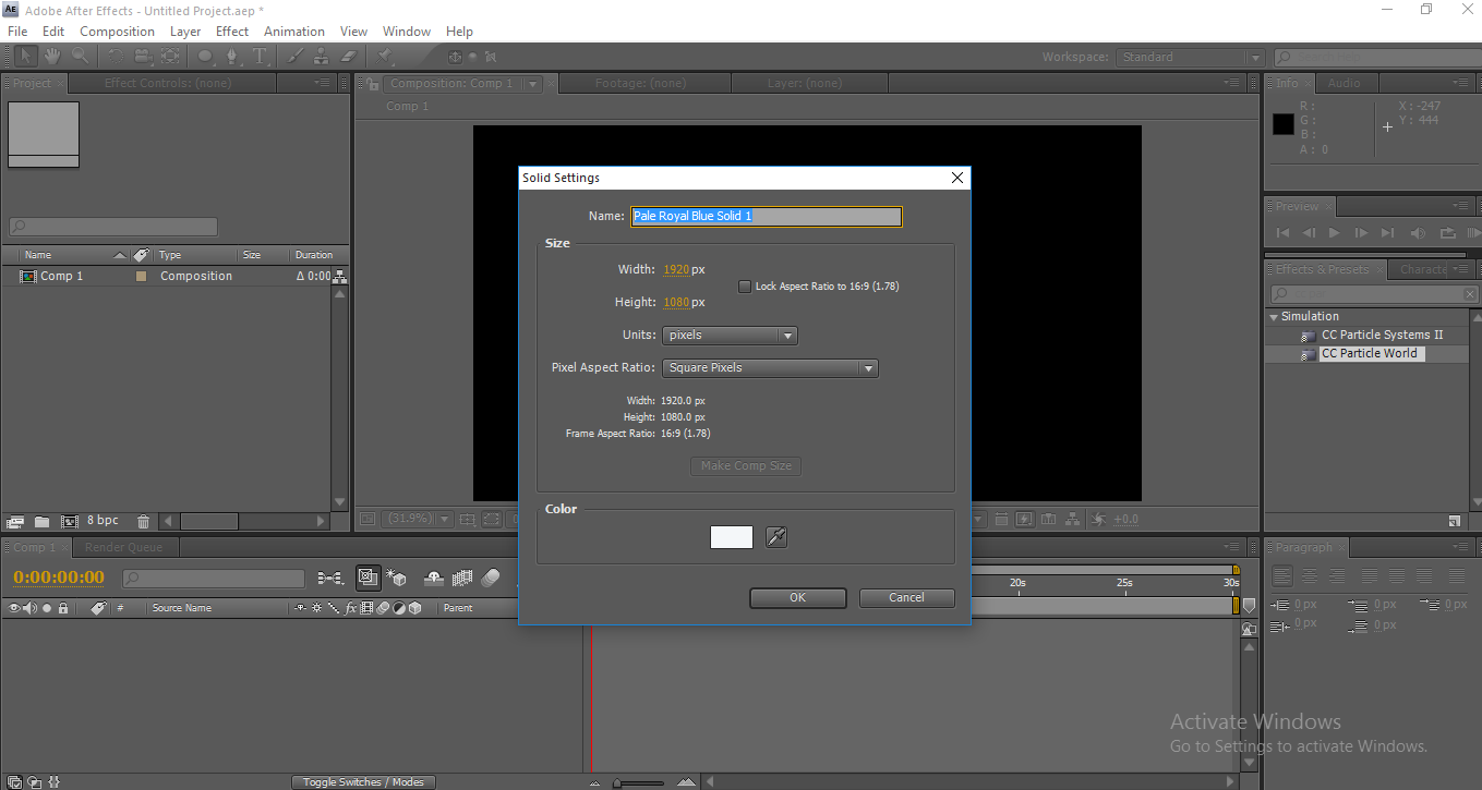 Rain in After Effects - Import Solid Layer