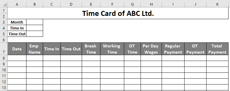 Time Card template in excel 1-1