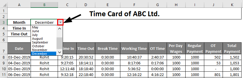 Time Card template in excel 1-5