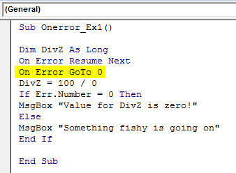VBA On Error Goto 0 Example 1-11