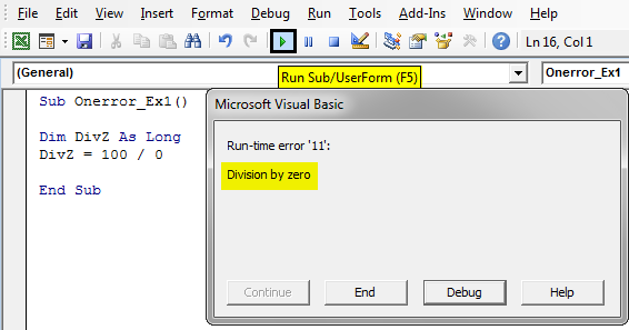 VBA On Error Goto 0 Example 1-4