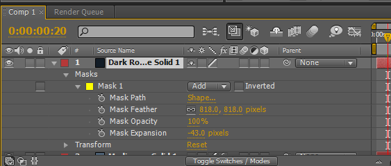 Rain in After Effects - Values of the Mask